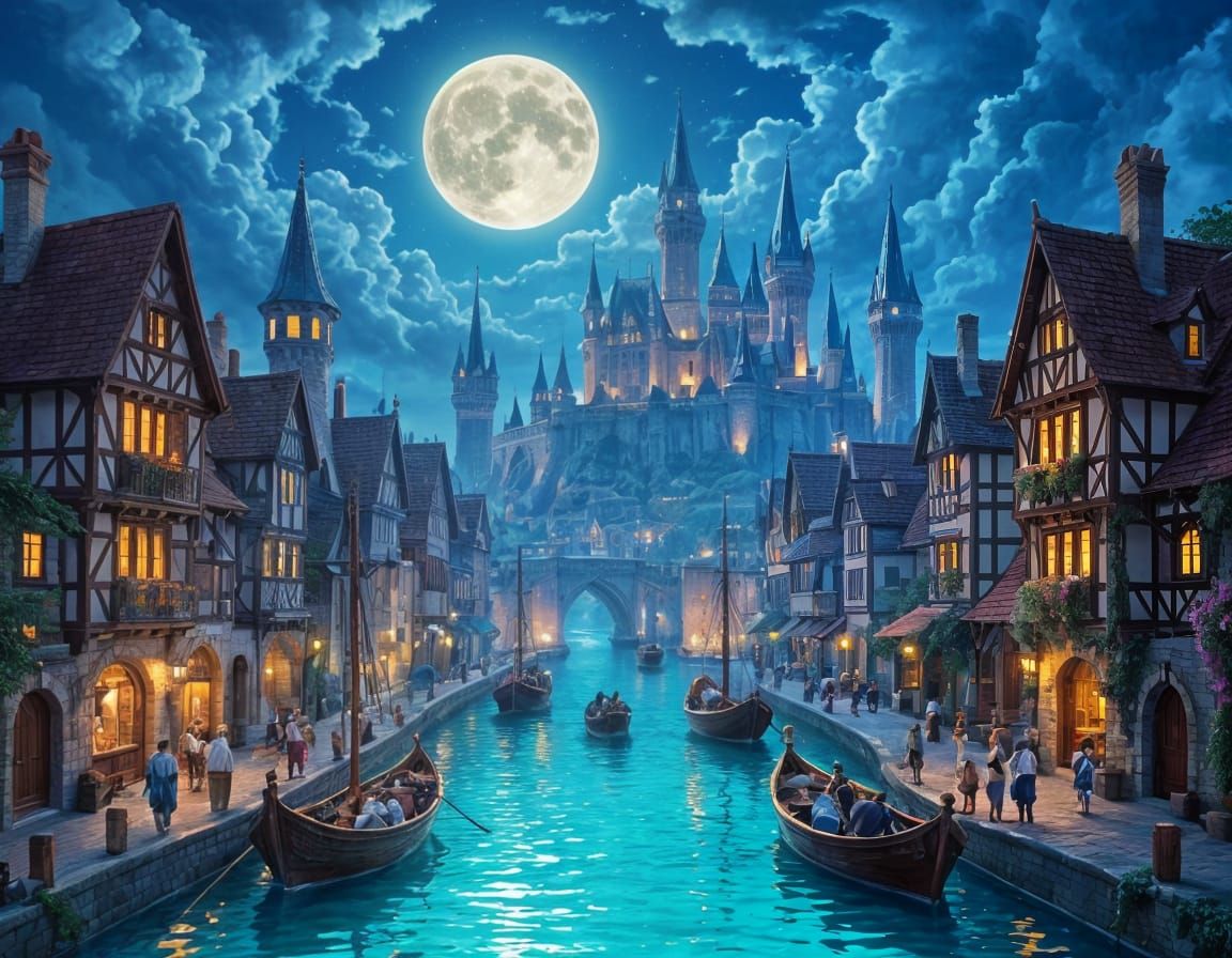 medieval Moonlit Canal