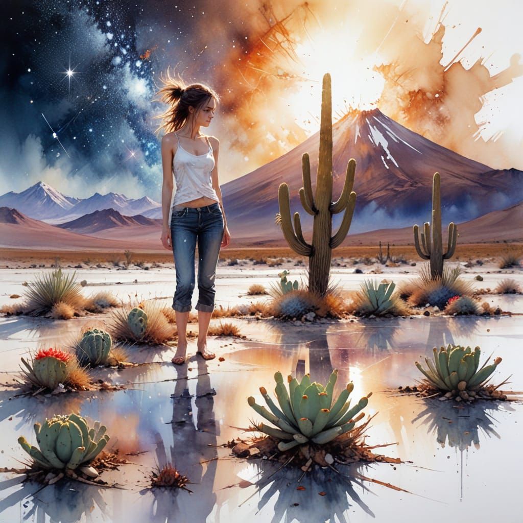 Atacama Desert Starfield Over Salt Flats