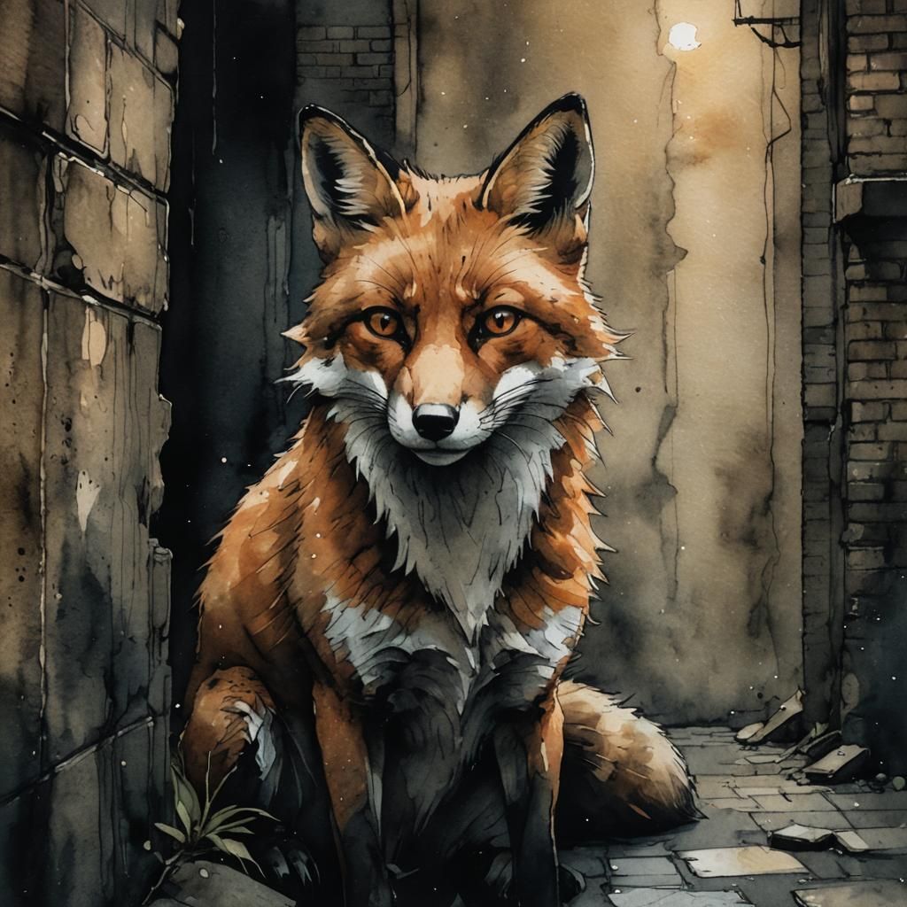 Dark Fantasy Fox Portrait in Moody Lighting