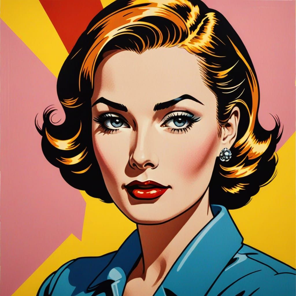 Pop Art Pin-Up Girl in Bold Roy Lichtenstein Style