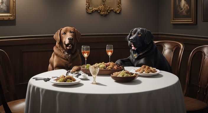 Two Chocolate Labs Enjoying a Fruit Feast
