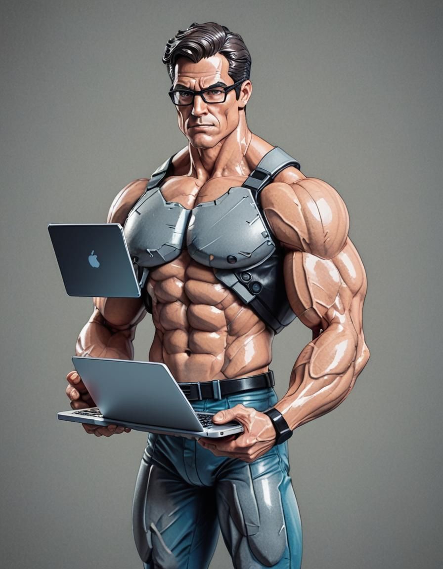 Muscular Geek Action Figure with Glitch Effects