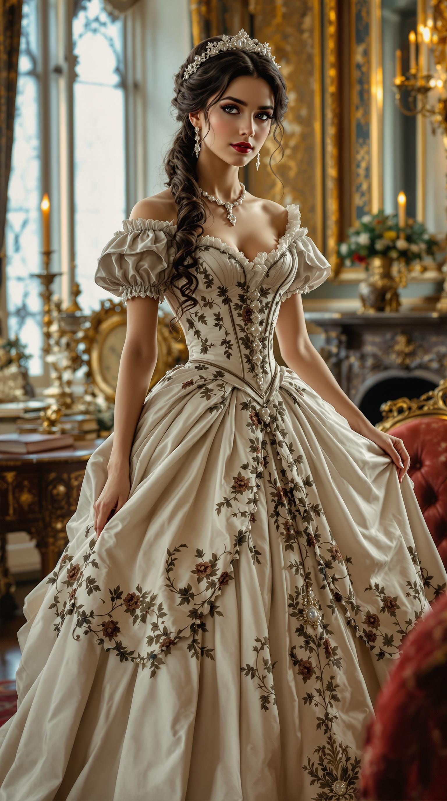 Elegant Victorian Lady in Opulent Castle Chamber