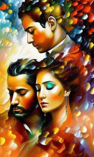 Ethereal Couple Portrait in Vibrant Marbling Style