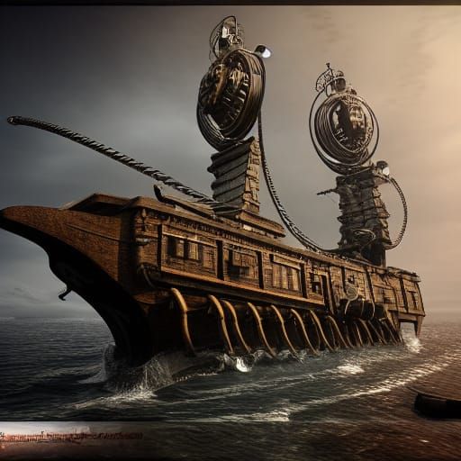 Dieselpunk Pirate Ship in a Photorealistic Style