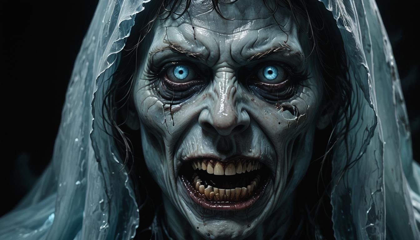 Hyperrealistic Horror Portrait of a Malevolent Ghost
