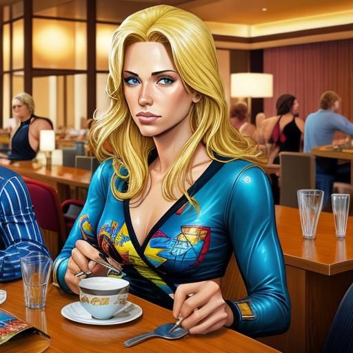 Blonde Bikini Model Breakfast: Comic Book Art