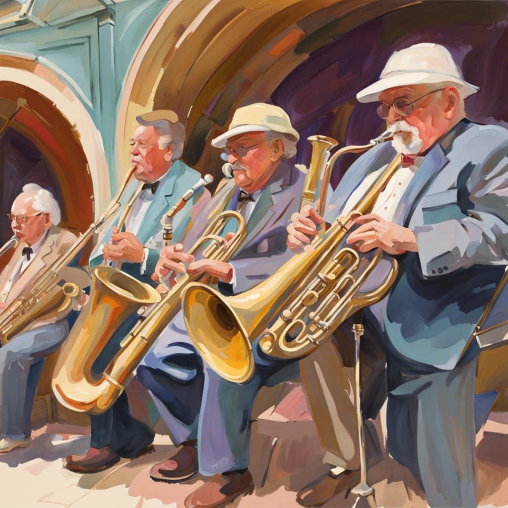 City Elders' Brass Band: Gouache Impressionist Masterpiece