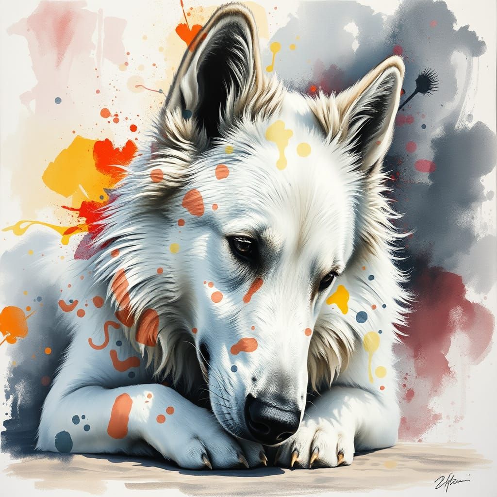 Berger Blanc Suisse in Gouache and Watercolor Style