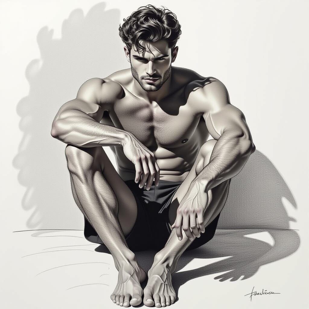 Elegant Gay Man in Pencil Drawing Style