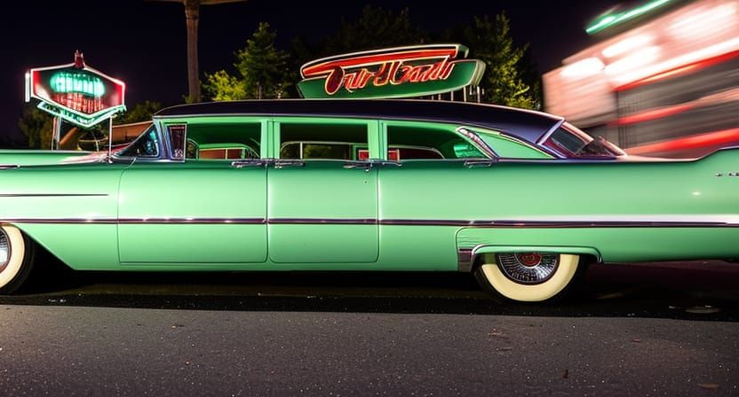 1959 Cadillac DeVille at a 1950s Diner