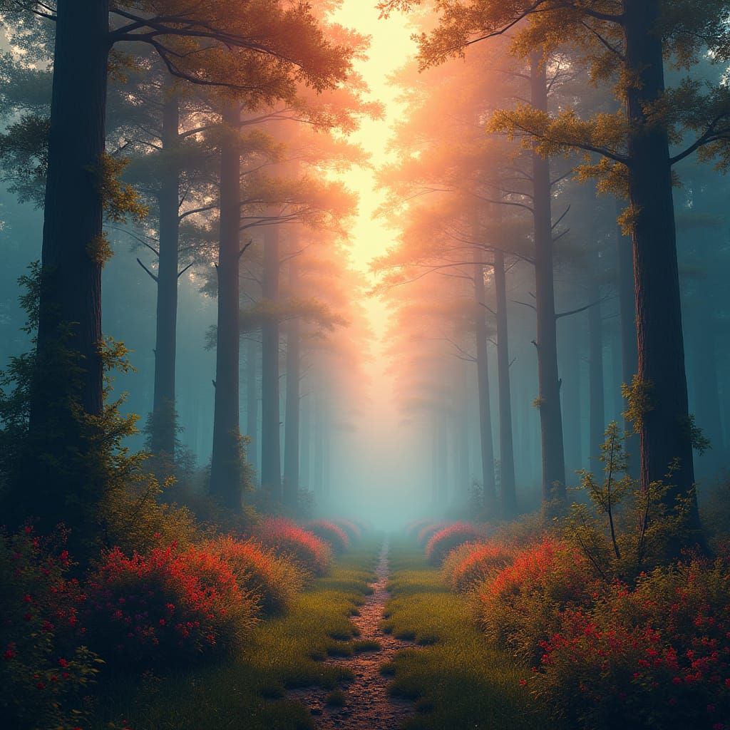 Rainbow Forest at Dusk: Digital Matte Painting