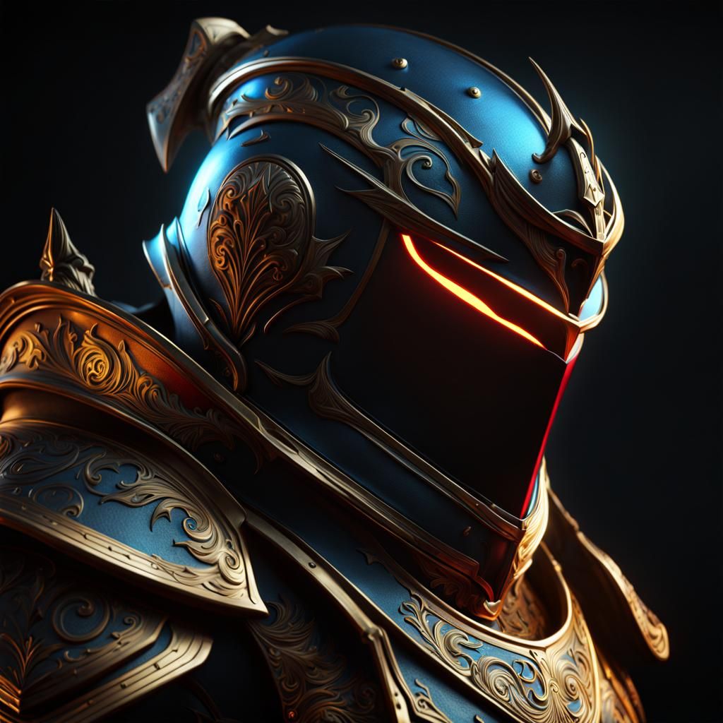 Bioluminescent Knight Helmet Portrait in Dark Fantasy Style