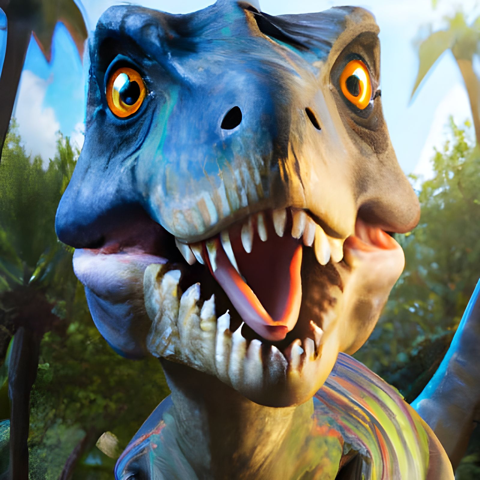 Adorable Dinosaur at Theme Park in 3D Style