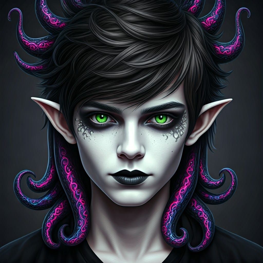 Ethereal Boy with Neon Tentacle Hair