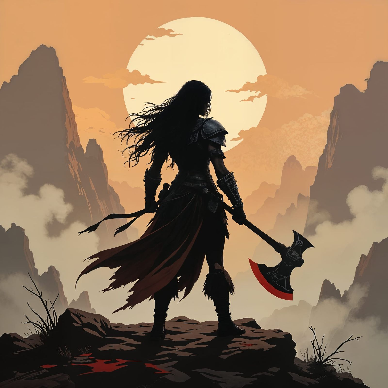 Barbarian Warrior in Shadow on Battlefield