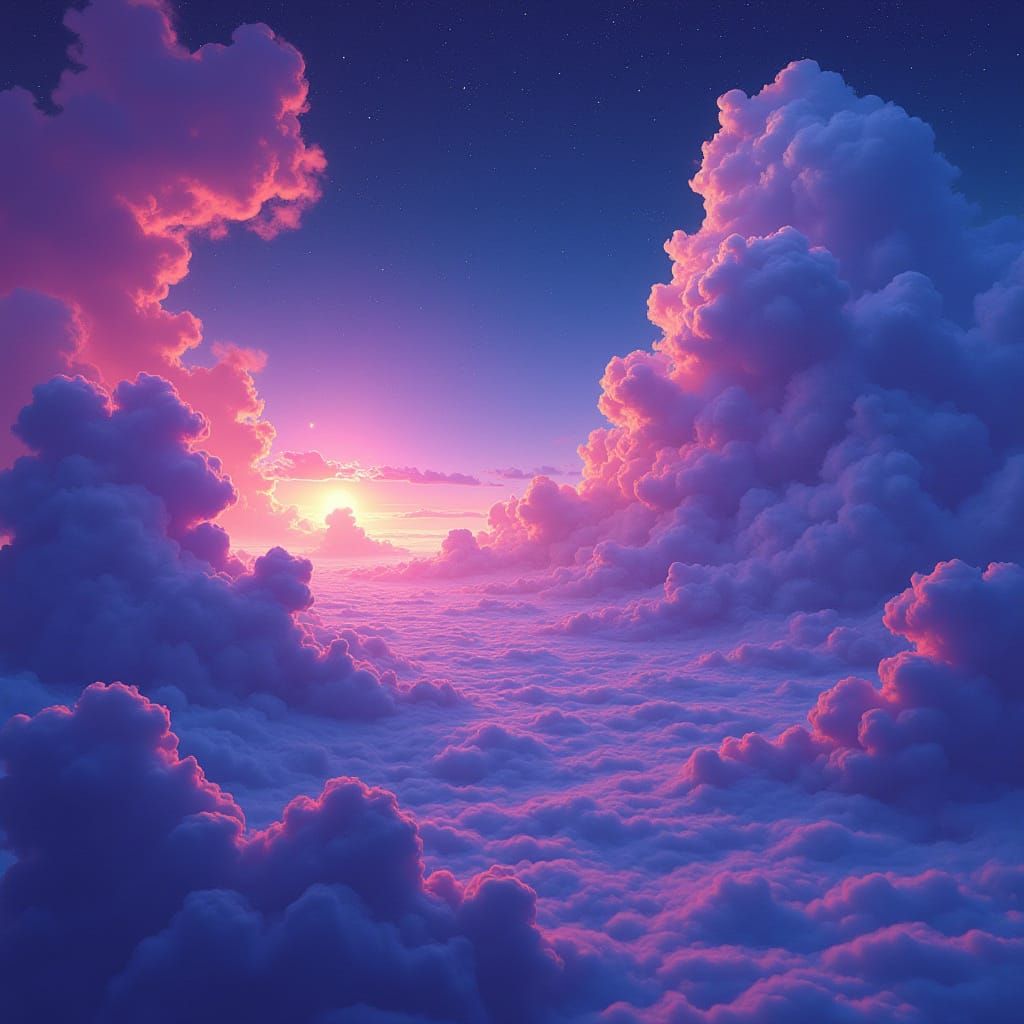 Surreal Clouds with Dancing Lights in Futuristic Style