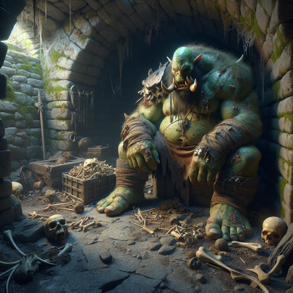 Ogre's Lair: A Fantasy Dungeon Scene