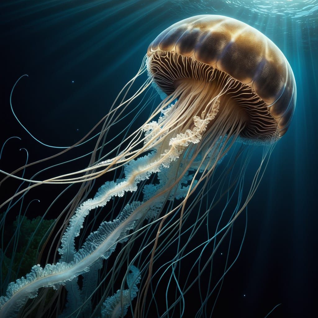 Dreamy Jellyfish Under Moonlit Ocean