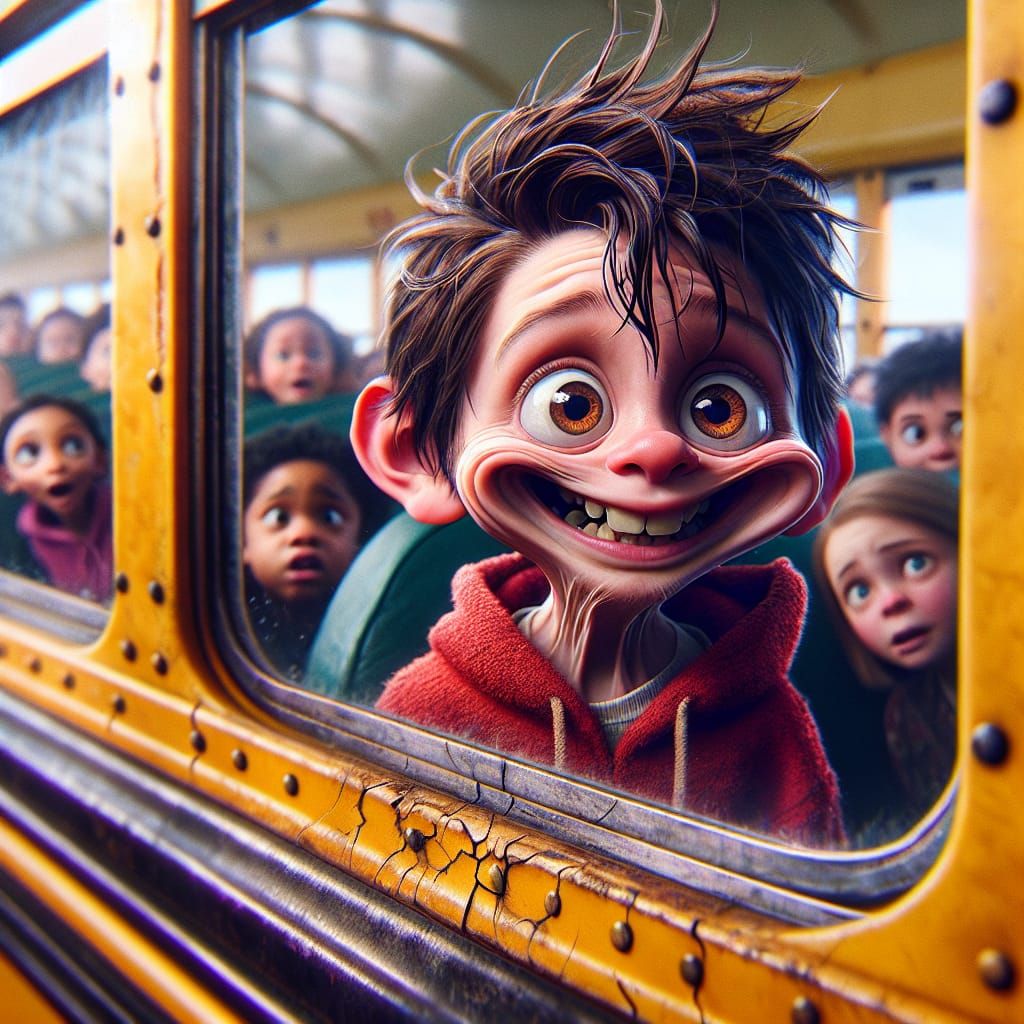 Cartoon Boy on School Bus in Unreal Engine