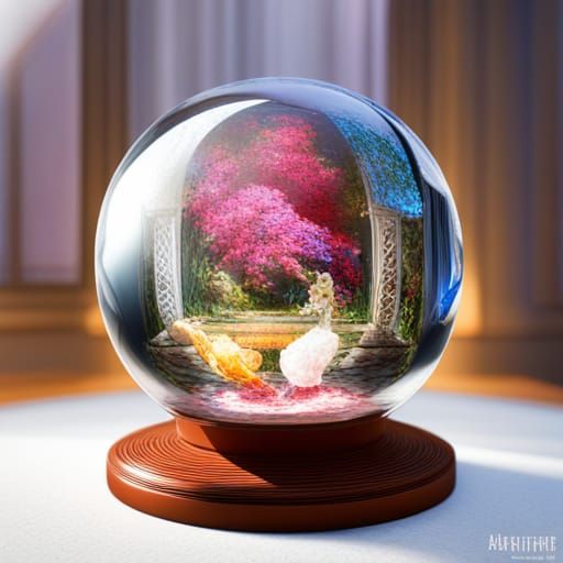 Celestial Garden Inside Crystal Ball: Hyperrealistic Art