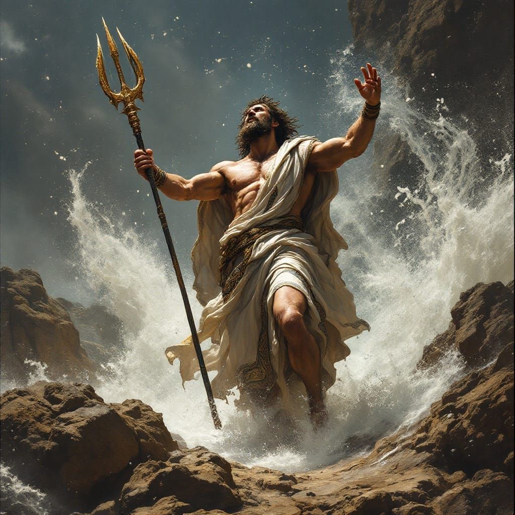 God Poseidon in Majestic Athenian Landscape