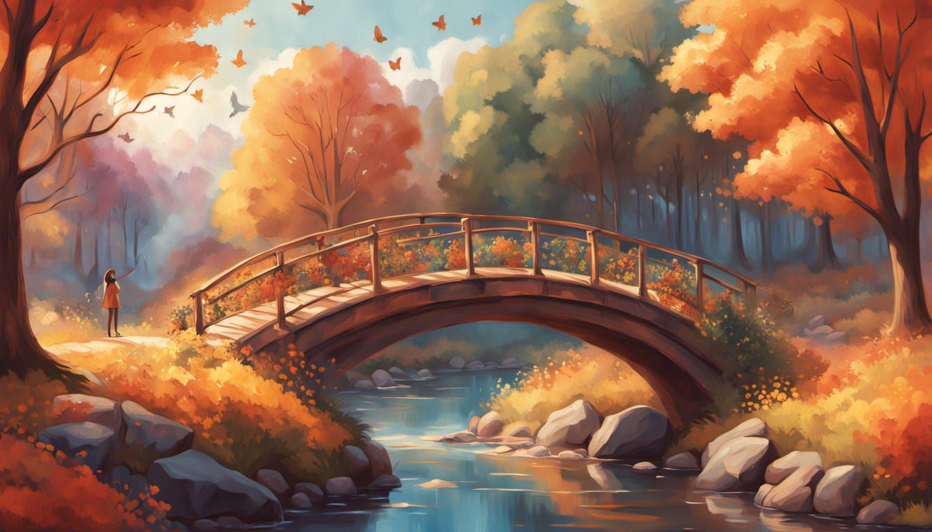 Bridge Between Summer and Autumn in Chalk Art Style