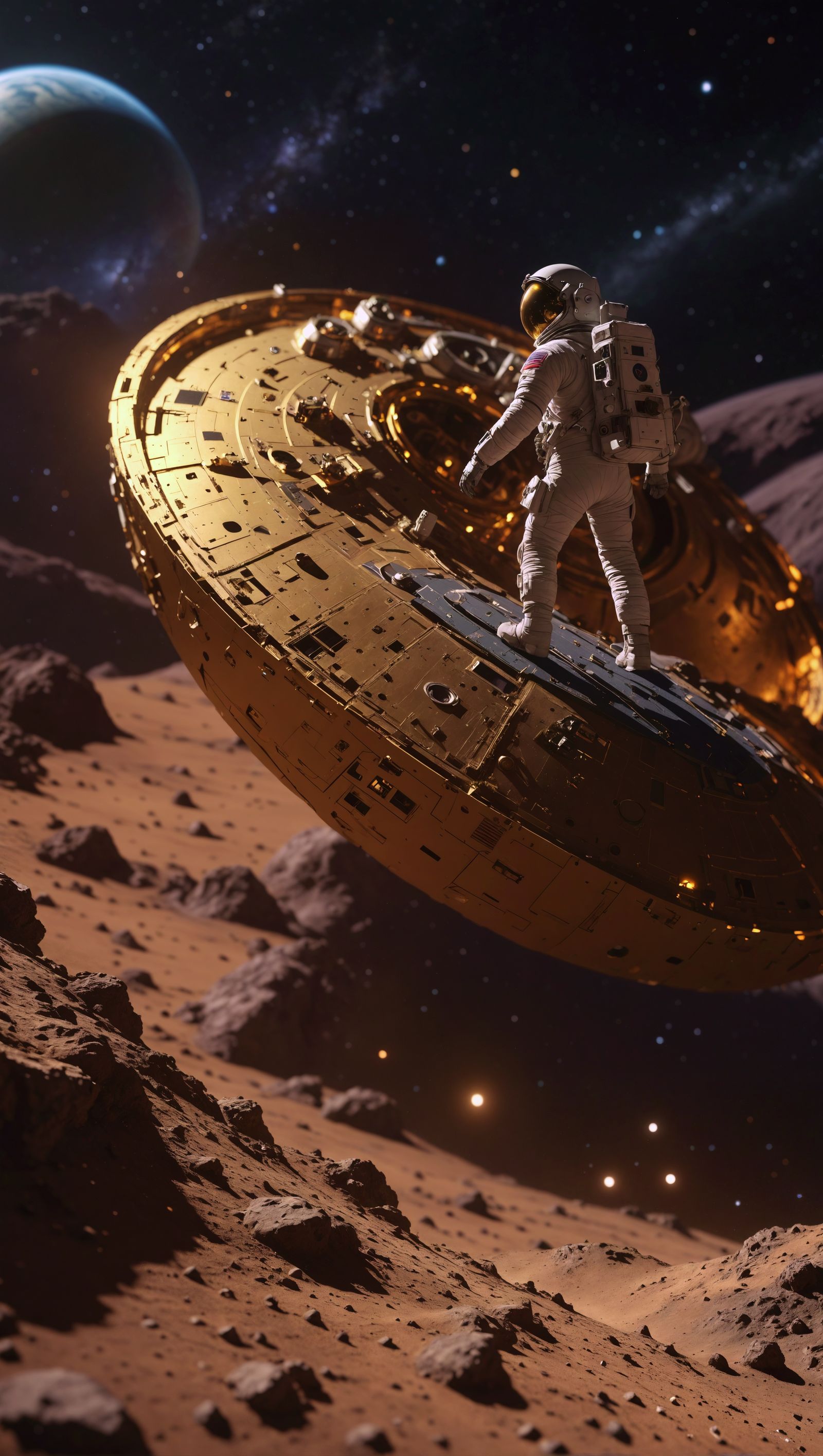 Ethereal Spacewalk in Darkened Cosmic Horizon