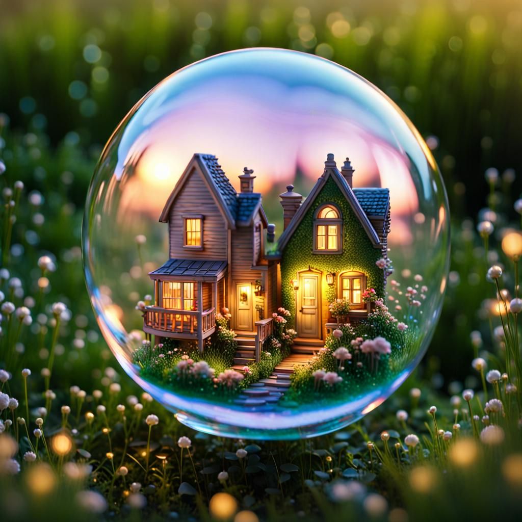 Miniature Cozy Houses Inside Soap Bubbles