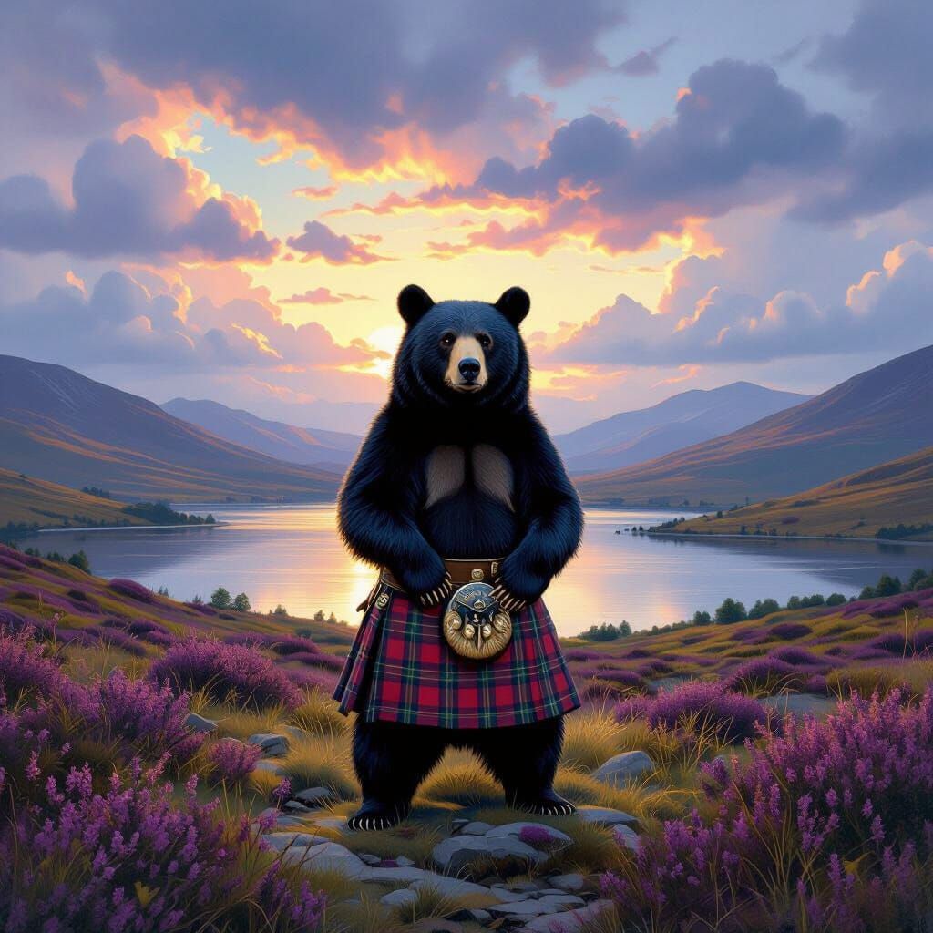 Scottish Bear in Kilt on Windswept Moor
