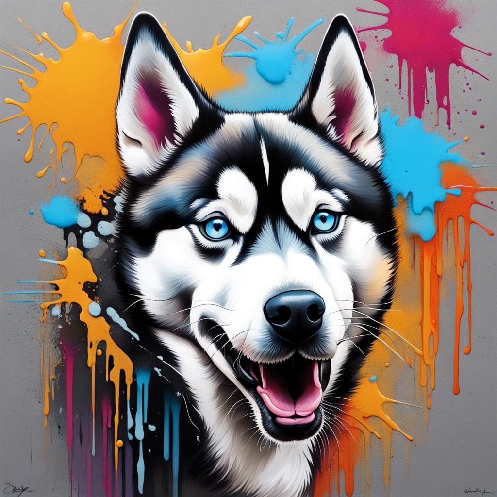 Colorful Husky Dog in Graffiti Art Style