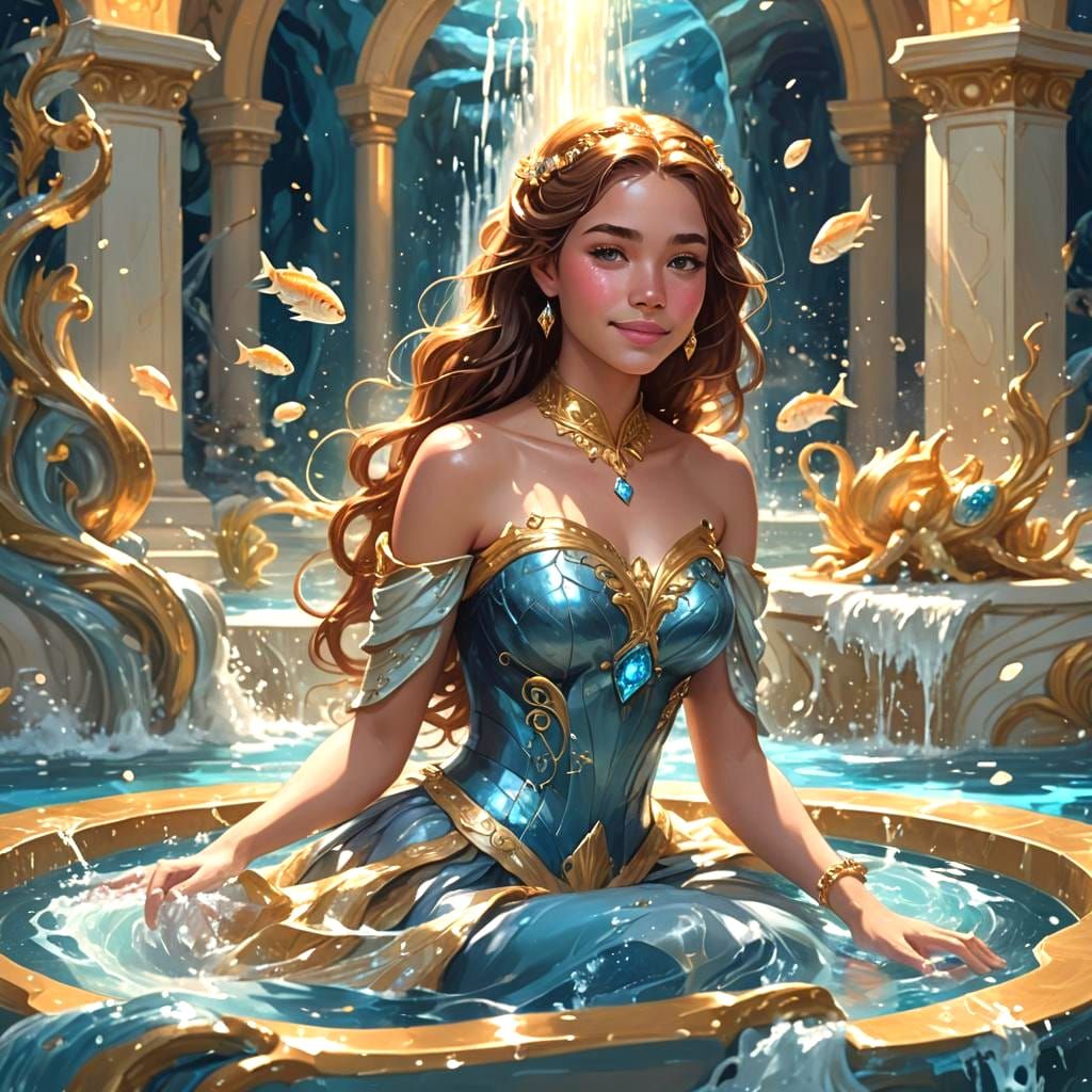 Princess in Fountain with Glossy Orb