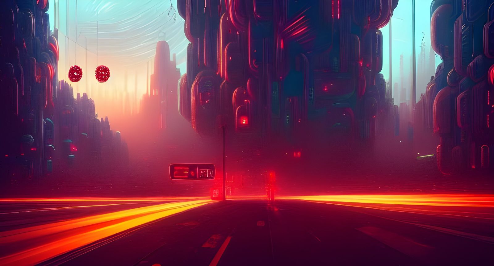 Epic Retrofuturistic City Street at Night