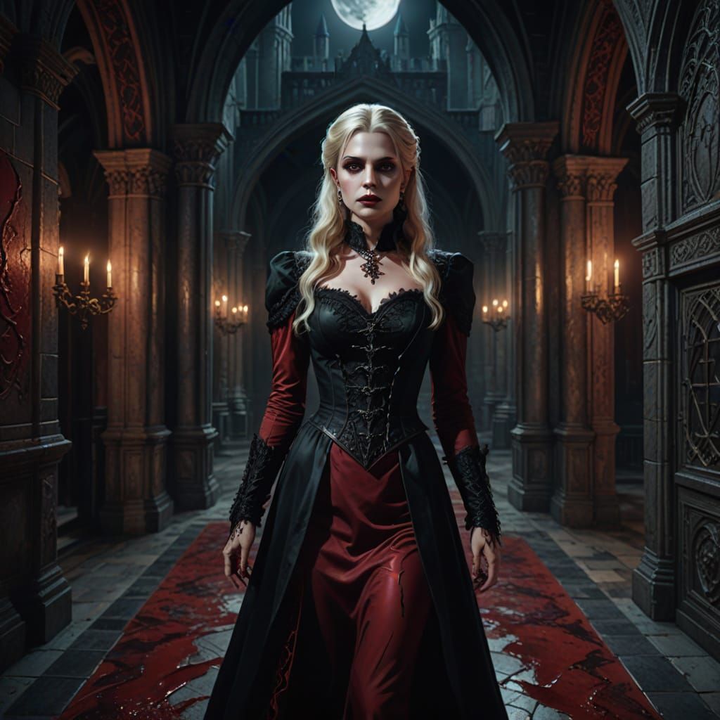 Elegant Vampire Lady in Dark Red and Black