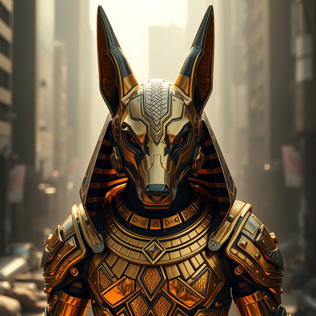 Cyberpunk Anubis in Golden Plates