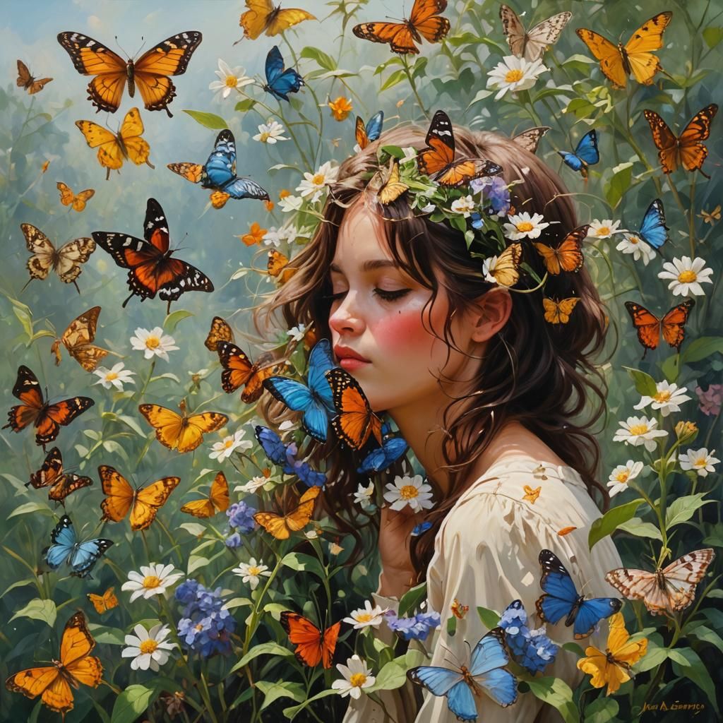 Butterfly Kisses as Oil Painting