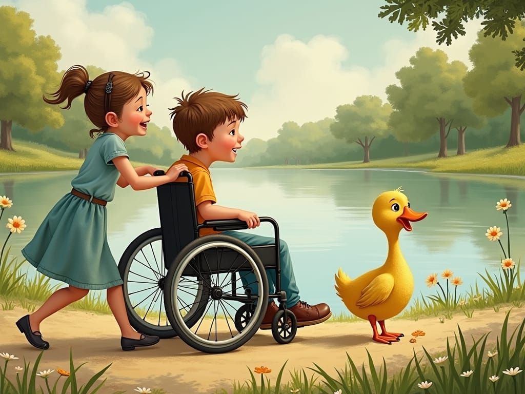 Siblings' Joyful Outing: A Heartwarming Illustration