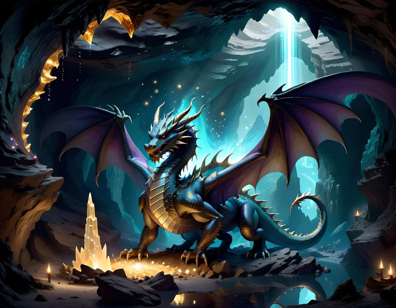 Starlight Dragon Hoarding Treasure in a Cave