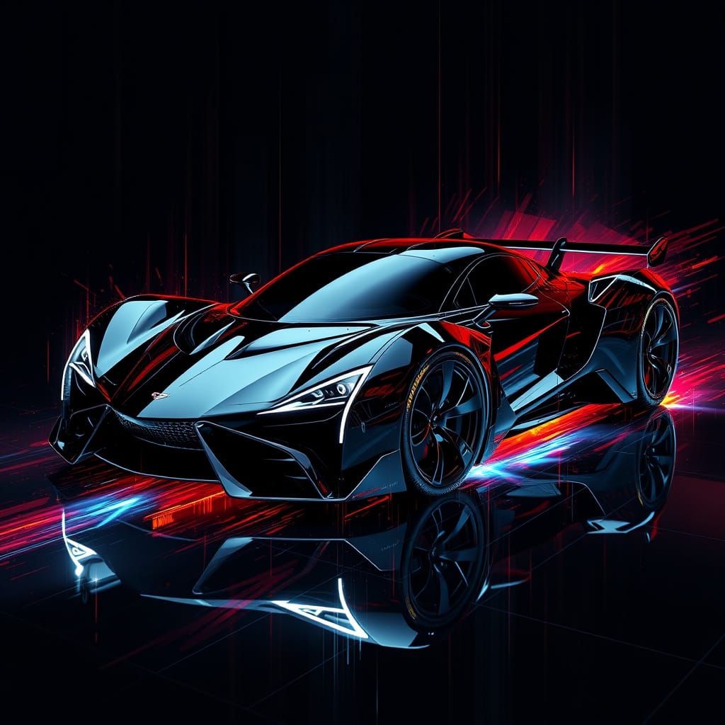 Futuristic Black Cyber Sports Car in Digital Art Style