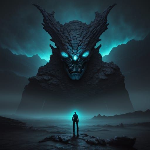 Bizarre Alien Creature in Surreal Cosmic Landscape