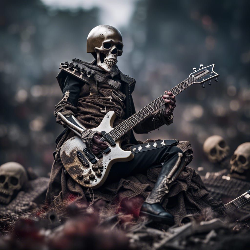 Skeleton Roman Soldier Shredding Guitar