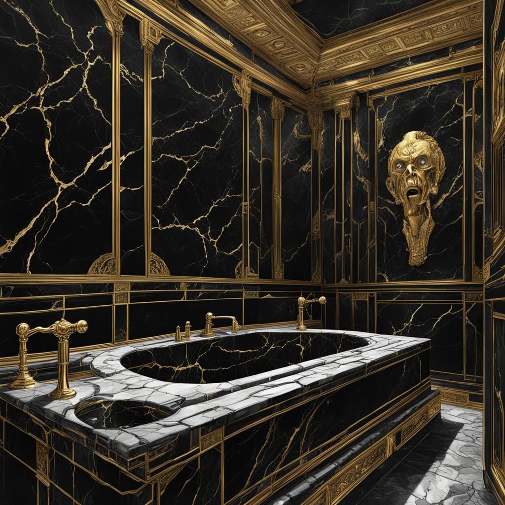 Elegant Dark Roman Bathroom in Art Deco Style