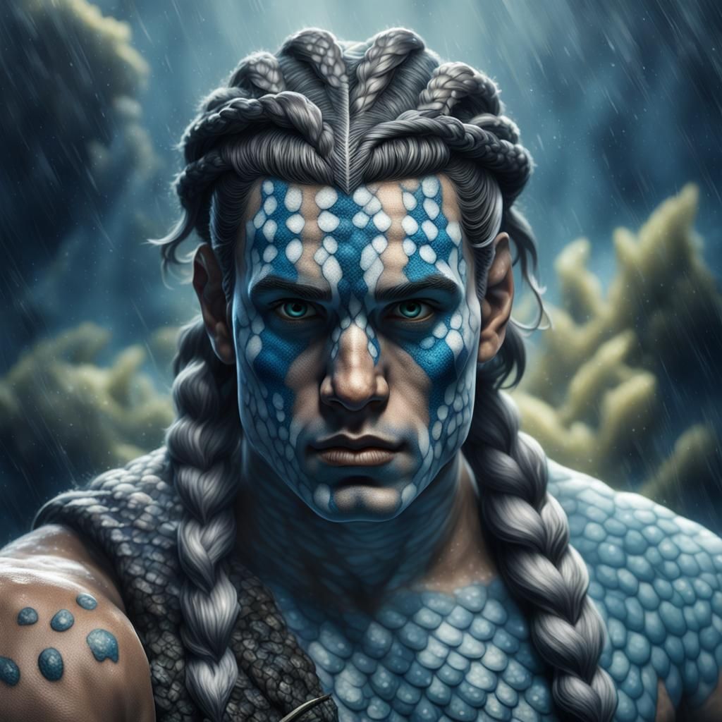 Merman Barbarian with Braided Hair Portrait