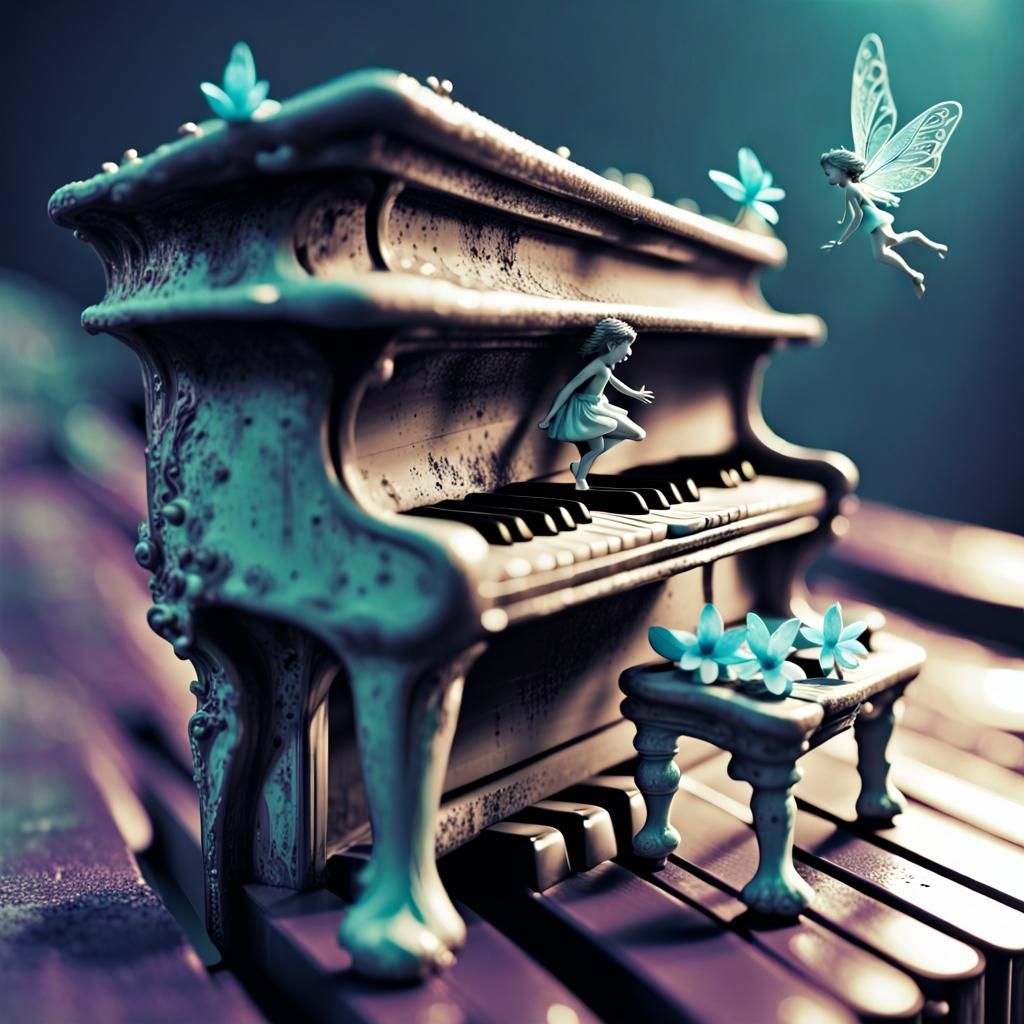 Fairy on Piano Keys: Storybook Illustration