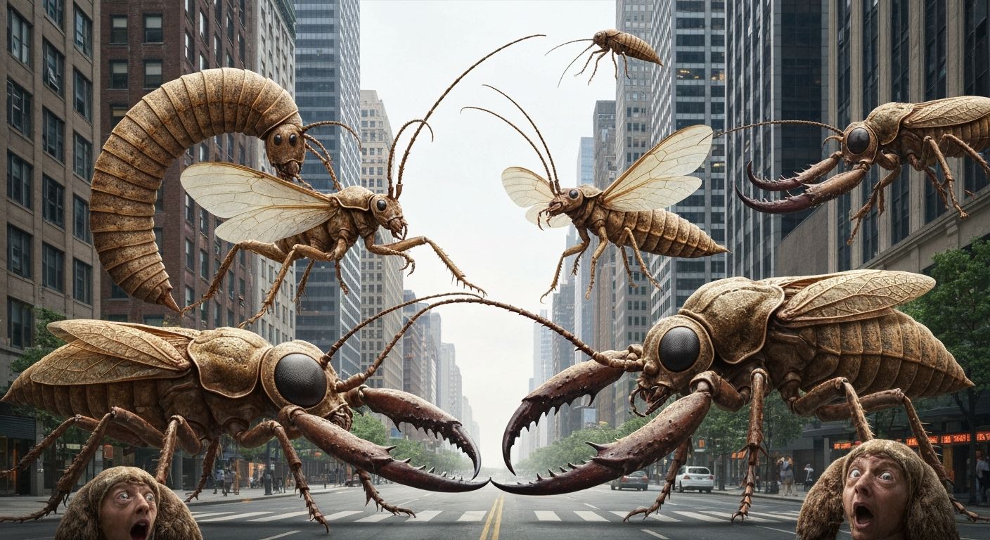 Giant Insects Invade Modern City, Hyperrealistic Photograph