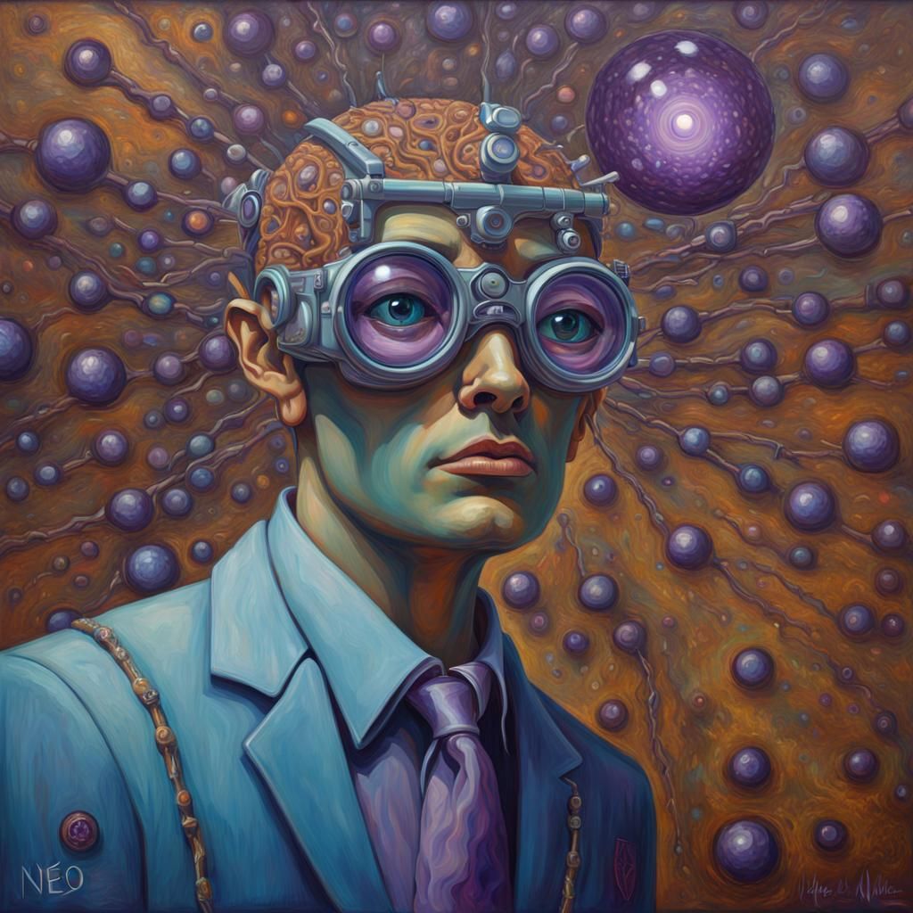 Insectoid Figure in Crystalline Landscape: Neo-Impressionist...