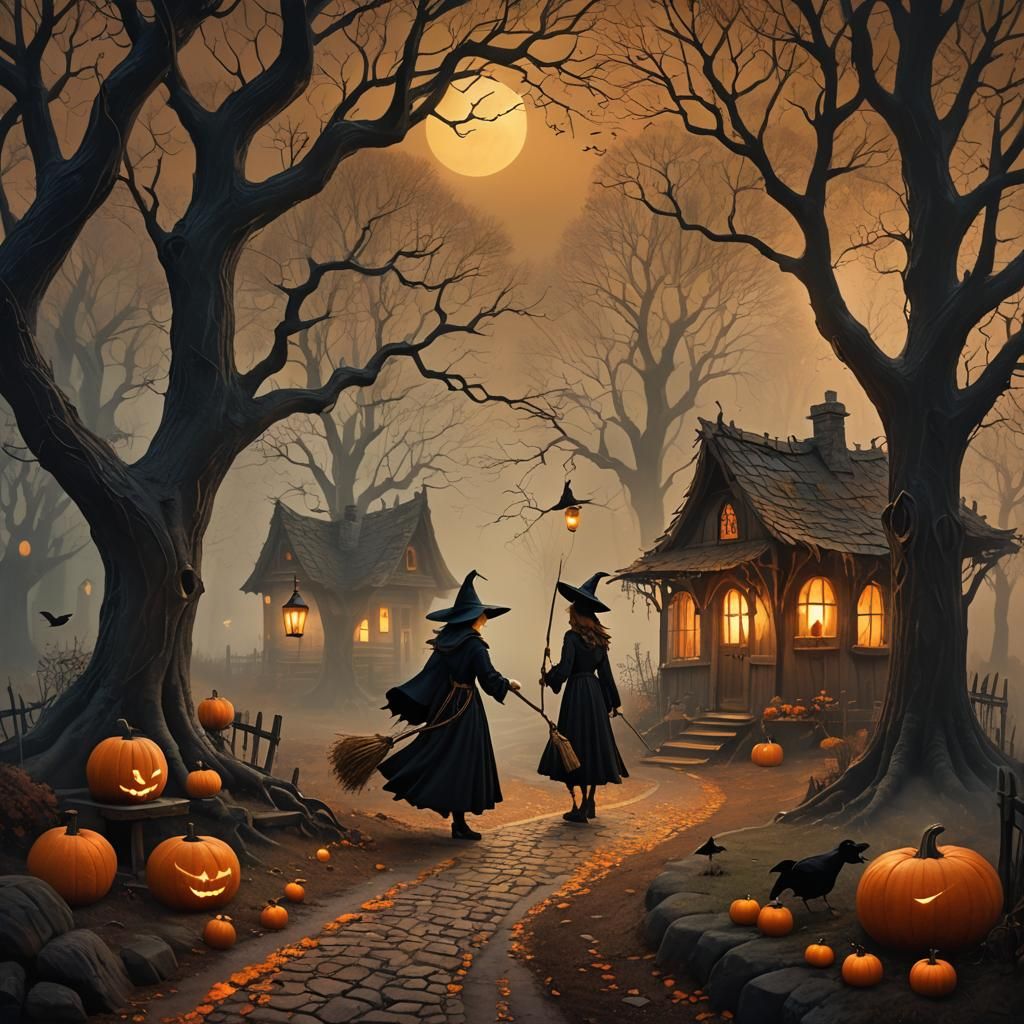 Whimsical Witch Cottage in Misty Woods