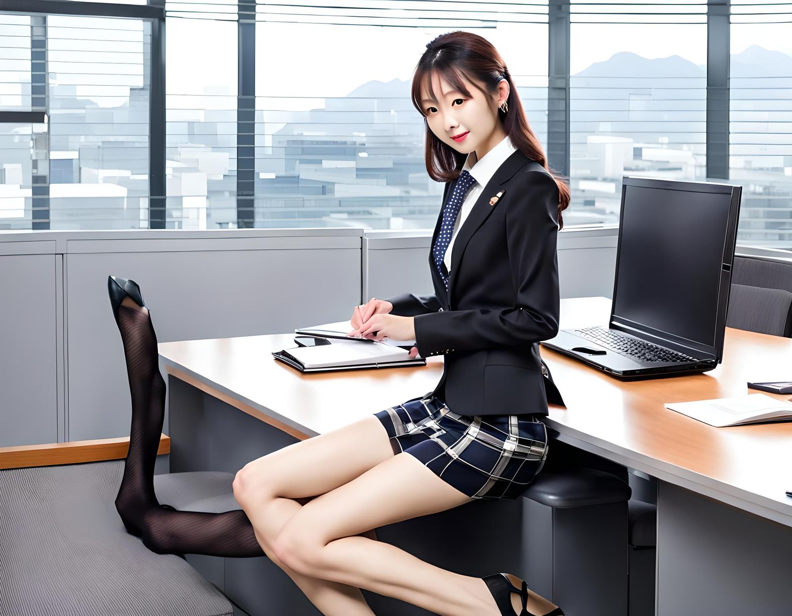 Japanese Bikini Office Lady in Black Silk Hose