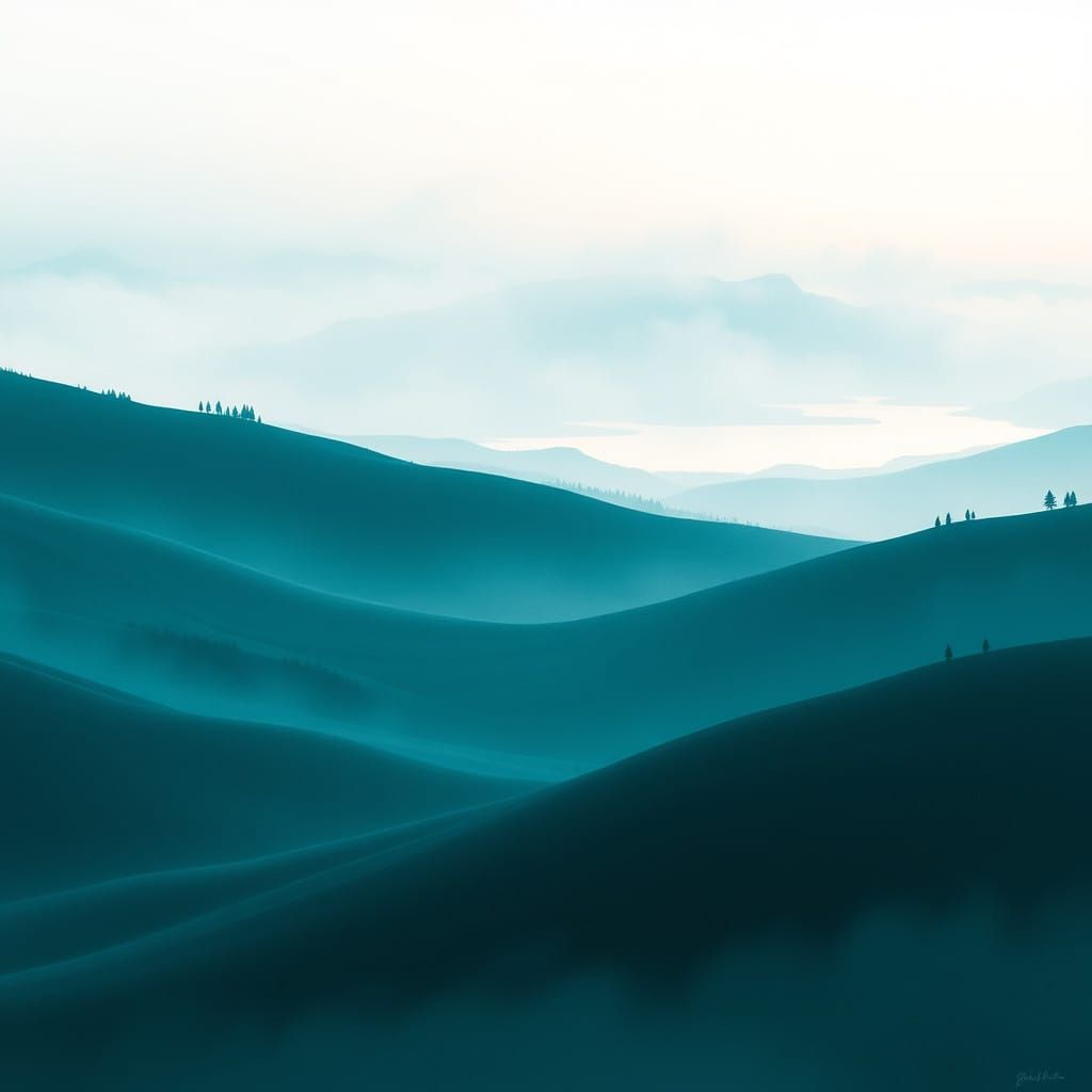 Ethereal Teal and Turquoise Landscape Painting
