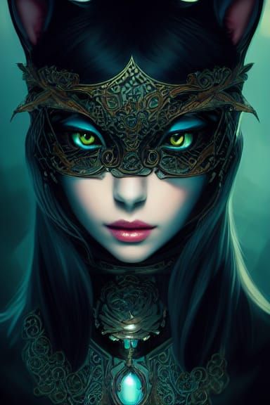 Beautiful Cat with Roses in Digital Illustration